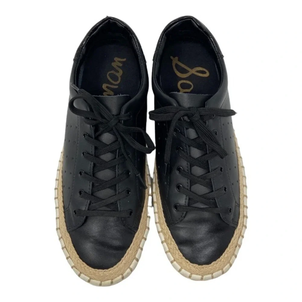 Sam Edelman Women's Kavi Leather Sneakers Black Casual Espadrille Trim Size 7
